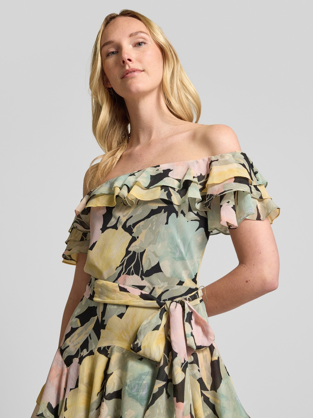 Women's Lauren Ralph Lauren Floral Belted Crinkle Georgette Mini Tiered Dress 14